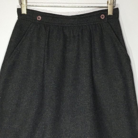 Vintage 80s 90s Dark Grey Business Skirt, Retro Button Waist Casual Office Skirt - Picture 4 of 12